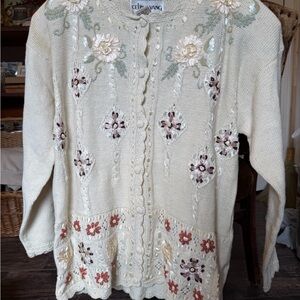 Celina Yang Cream Floral Knit Cardigan